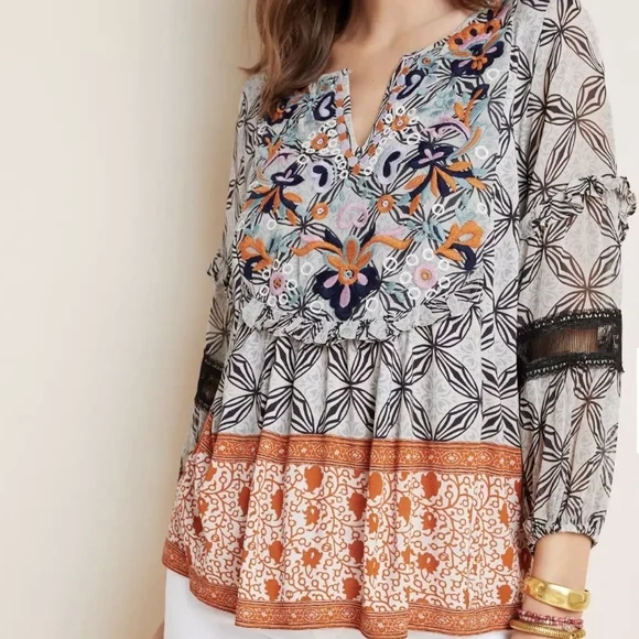 Anthropologie Multicolor Embroidered Blouse - Picture 1 of 5